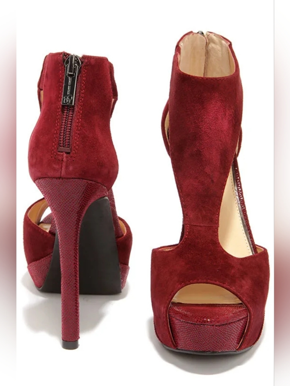 Jessica Simpson Carideo Oxblood Burgundy Suede Platform Heel Sandals 8 NWOT NWOB